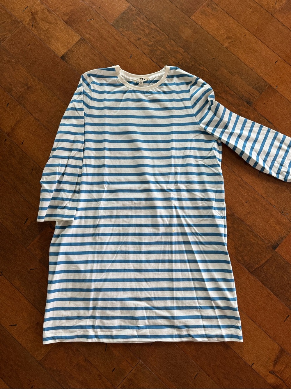 Boden White and Light Blue Striped Mini Dress | Size 16-18R
